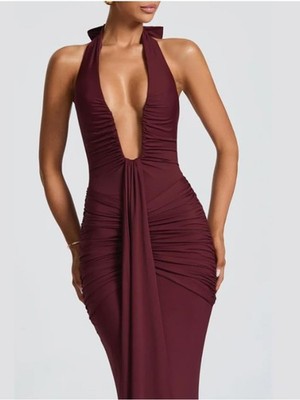Tiefer V-Ausschnitt Damen Sexy Kleid Rückenfrei Mini Party Neckholder Bodycon Club GR: M