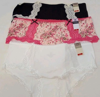 NWT Ambrielle Ladies Lot Of 3 Hipster Panties Size 6 /Medium Black White Floral 