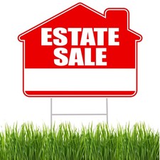 Estate Sale Yard Sign Double Sided With Stake, Large 17 Inch By 13 Inch