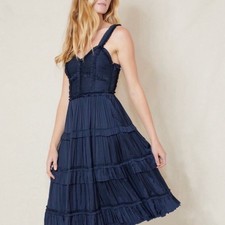 ULLA JOHNSON Navy Blue Tiered Dress Size XS