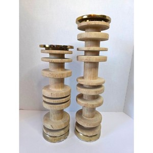 Le Salama Visby Carved Mango Wood Pillar Holders Handcrafted - Set of 2 CALLOUT