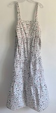 ZARA WHITE MULTICOLOURED SPAGHETTI STRAP FLORAL PRINT MIDI COTTON DRESS SIZE:M