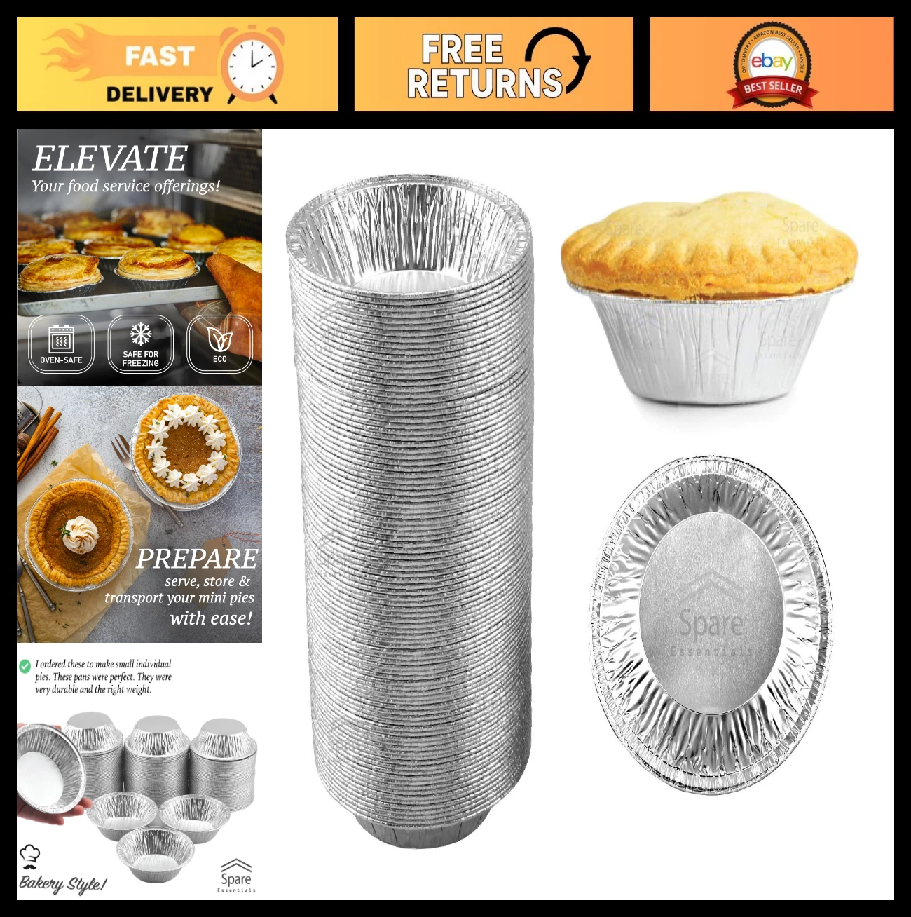 60 Pack Mini Pie Tins 5" - Disposable Aluminum Tart Pans for Baking Potpies & Qu
