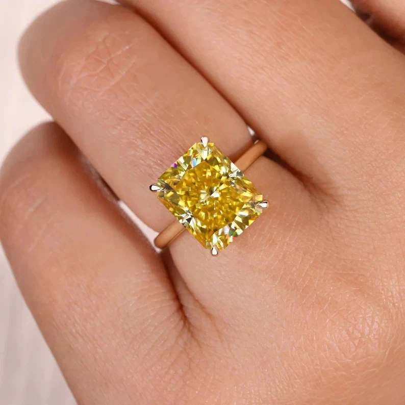 5.15 Ct Radiant Natural Yellow Sapphire & Diamond Wedding 14K Ring Rose Gold 7.5 - Image 2 of 4