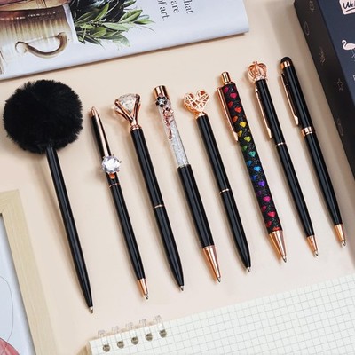 WEMATE 8Pcs Ballpoint Pens Set Metal Crystal Diamond Pen Glitter for Journali...