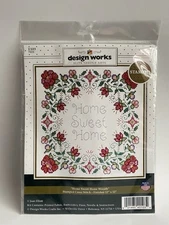 Design Works Stamped CROSS STITCH Kit Home Sweet Home Floral Wreath 12x12