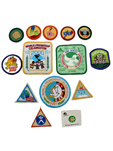 Girl Scouts Patches Membership Star Pin on Card 13 Patches & Star Pin Vintage