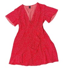 SHEIN Red White Ruffled Short Sleeve Wrap Dress Small