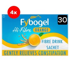 4 x Fybogel Hi-Fibre Orange Ispaghula Husk Fibre Drink Supplement 30 Sachets