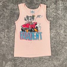 Vintage Rat Hot Rod Tank Top Shirt Youth Medium Pink Funny Cartoon 90s USA Made