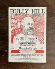 Vintage 1986 Bully Hill Marechal Foch Wine Label Walter Taylor Family Series