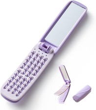 Travel Hair Brush with Mirror, Foldable Mini Hair Brush for Women, Self Cleaning