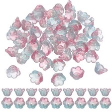 100 Pcs Glass Flower Beads for Jewelry Making, Loose Bead Charm, Rouge/Green