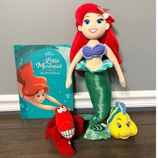 Disney's The Little Mermaid Ariel, Flounder,  Sebastian Plush Set with Book