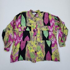 Vtg 80s Christina Fairbanks Batik Shirt Jacket Abstract Botanical MOP Buttons M