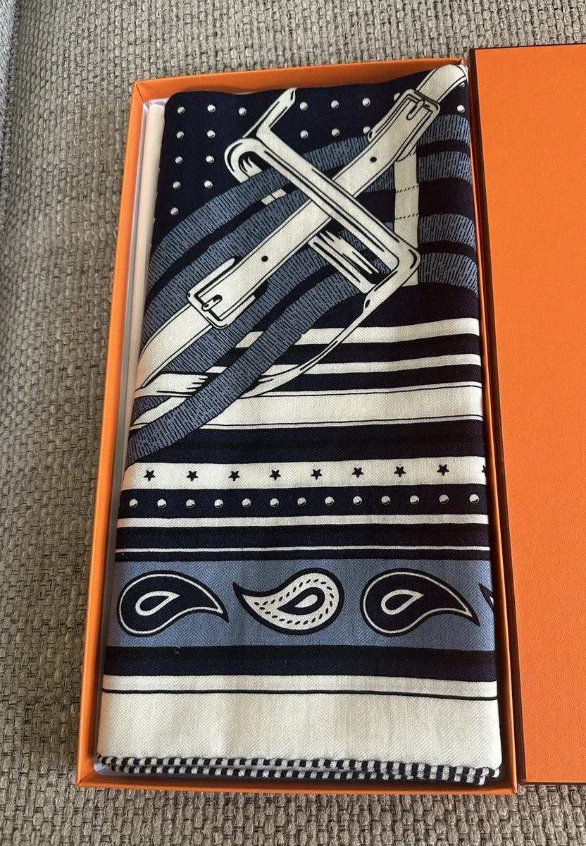 NEW in Box HERMES Bleu marine /Blanc Mors a Jouets Bandana Shawl