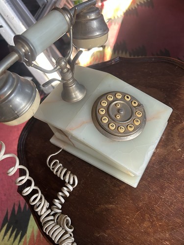 Sitel PTT747 Faux Marble/Onyx Look Rotary Dial Desk Phone Brass Handset Cord