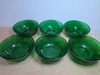 Set Of 6 Vintage Anchor Hocking Forest Green Sandwich Glass Dessert Bowls