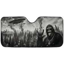 Funny UFO Bigfoot Car Sunshade Cartoon Sasquatch Windshield Sun Shade Car Truck
