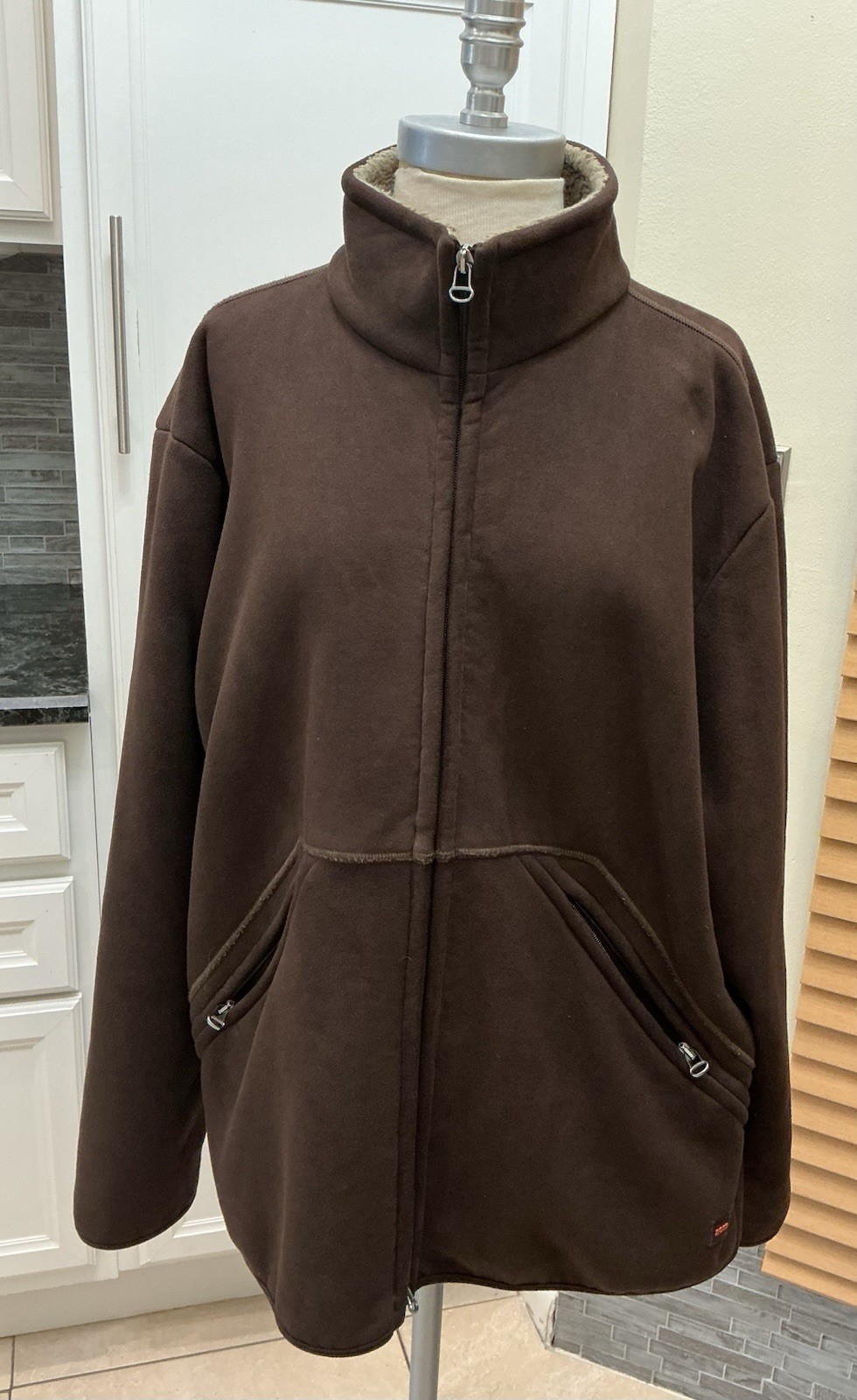 Hugo Boss Mens Brown Faux Shearling Lined Aviatorbjacket  Full Zip Mock Neck XL