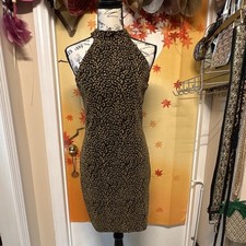 Women s Black/Gold Leopard Animal Print Halter Sleeveless Bodycon Dress M