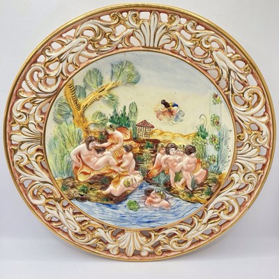 Capodimonte Italy Hanging Plate 11.5  302/302 Neoclassical River Scene SEE