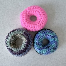 Crochet Pet Toys 3 Mini Donut Handmade Toys Multicolor Yarn