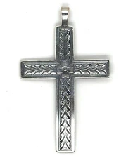 Shube’s Dakota West Sterling Silver Floral Etched Large Cross Flower Pendant