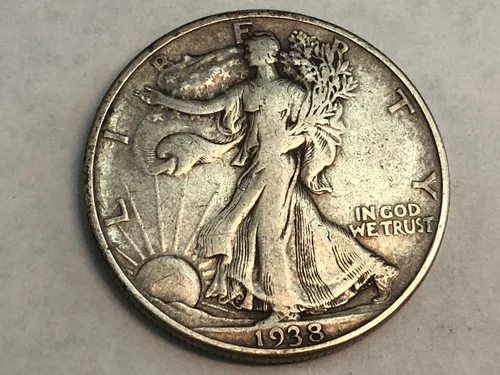 1938-D WALKING LIBERTY silver U.S. half dollar. VF. #rd3