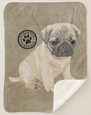 Puppies Rule Pug Dog Purebred Brown Sherpa Fleece Throw Blanket