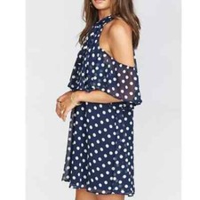 Show Me Your Mumu NWT Blue White Polka Dot Kaitlin Flounce Ruffle Dress Size L