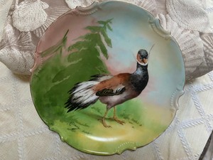 2 Limoges plates, Antique Hand Painted Game Bird Coronet Signed & small 2 1/8' 