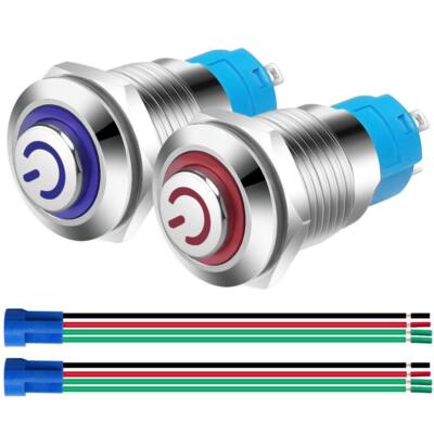 2 Stück 12 mm 230 V AC 3 A Edelstahl selbstsichernd rastend Drucktaster Schalter EIN