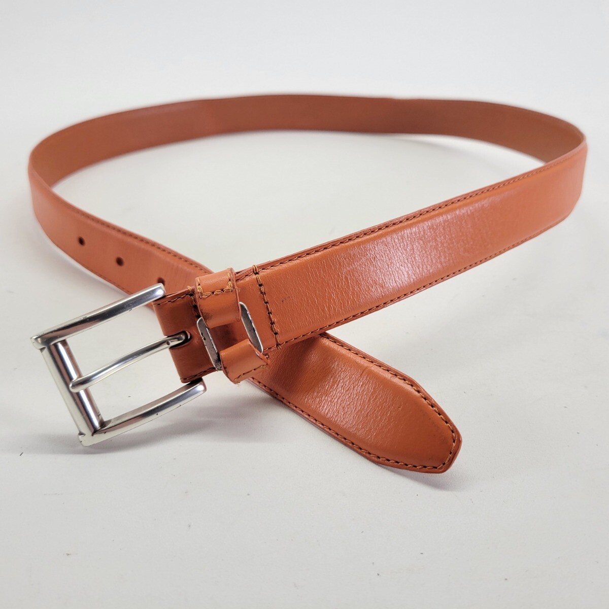 Fossil Leather Belt 34 Large Chain Link Keeper Tangerine Orange