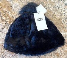 NWT UGG KIDS FAUX FUR BEANIE WITH POM POM BLACK