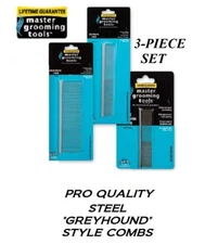 Master Grooming Tools PRO All Breed 3 pc GREYHOUND COMB SET KIT Steel HAIR Pet