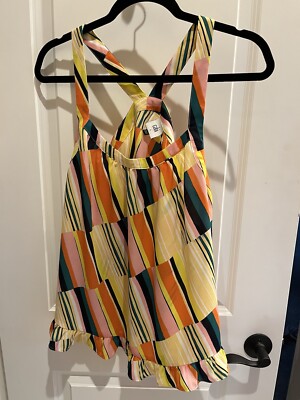 Cabi Skip Halter Tank Top Womens Small Multi Broken Stripes Flounce Hem #5979