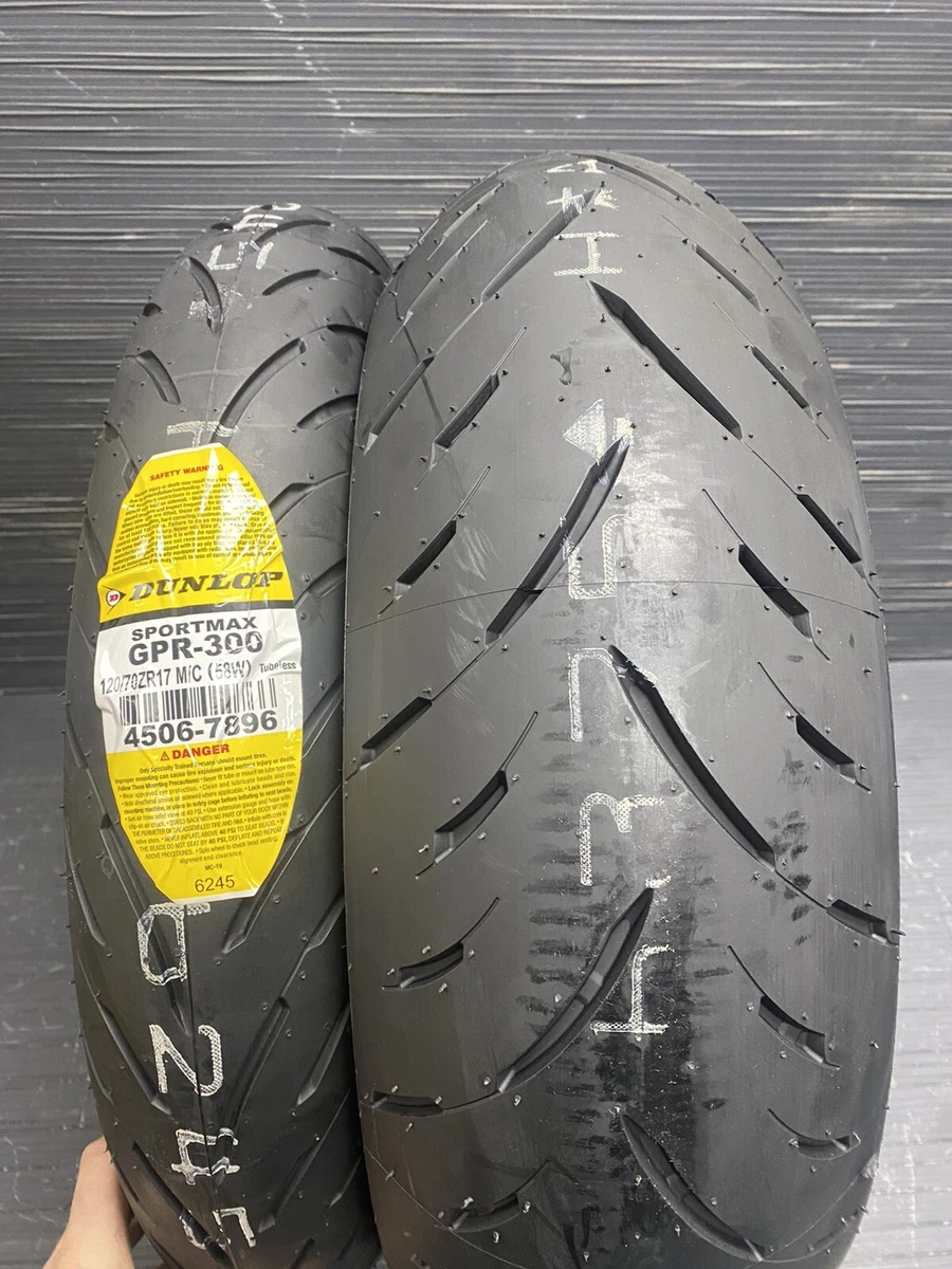 Dunlop Sportmax GPR-300 front and rear tires, 120/70/17 and 180/55
