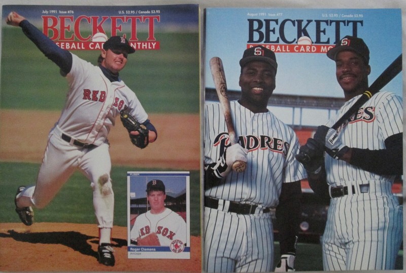 2 Issue Lot Jul & Aug 1991 Beckett Baseball Card Monthly, Clemens/Gwynn/McGriff 