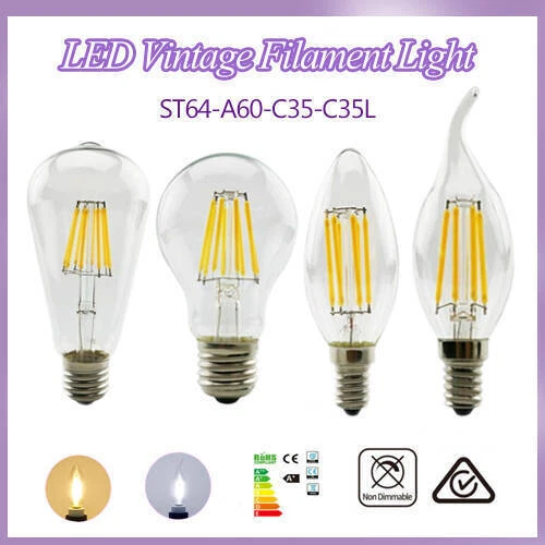 E27 E14 LED Bulb Filament C35 C35L A60 ST64 Retro Edison Lamp 220V-240V Light - Image 2 of 4