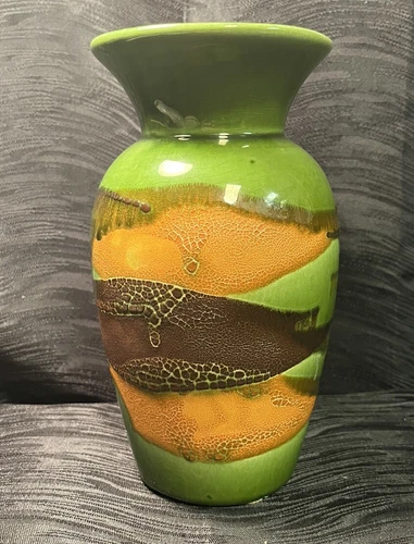 Vtg MCM Royal Haeger Earth Wrap Vase Pottery Lava Glaze Green Brown Retro