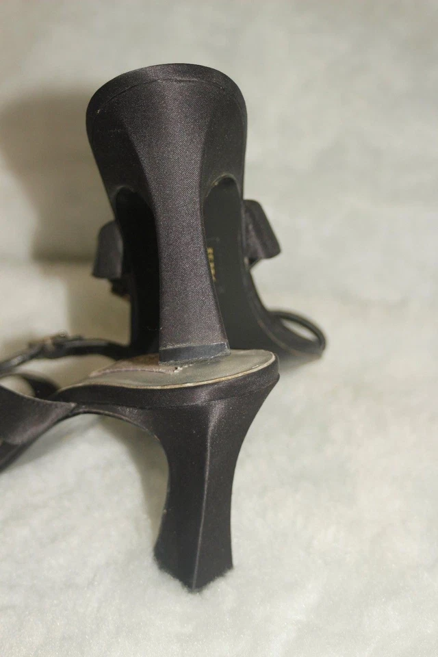 DYEABLES Slide Sandals Strappy Classy Black Satin & Rhinestones Sz 9B/M * XLNT+ - Image 3 of 4