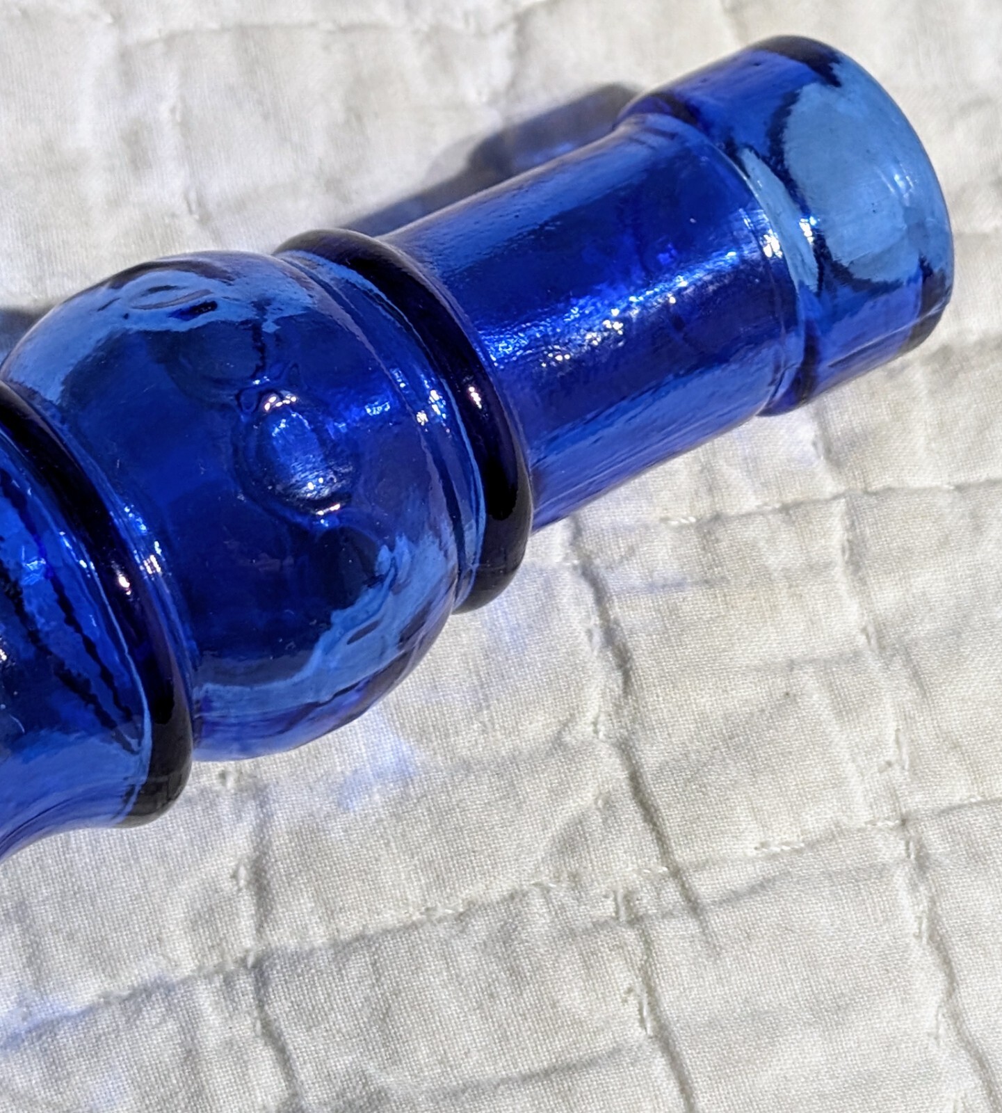 Decorative Blue Glass Bottle Embossed Rope Design Home Decor 12" Collectible Vtg