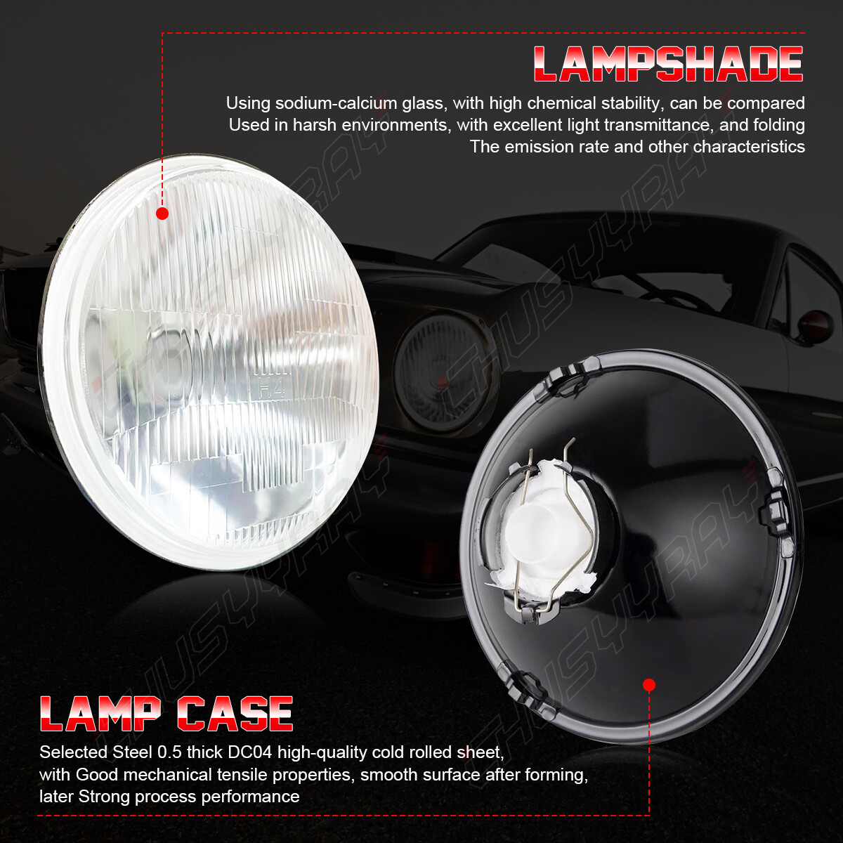 FIT Ford Mustang 1965 1966-1978 Pair 7Inch Round Headlight