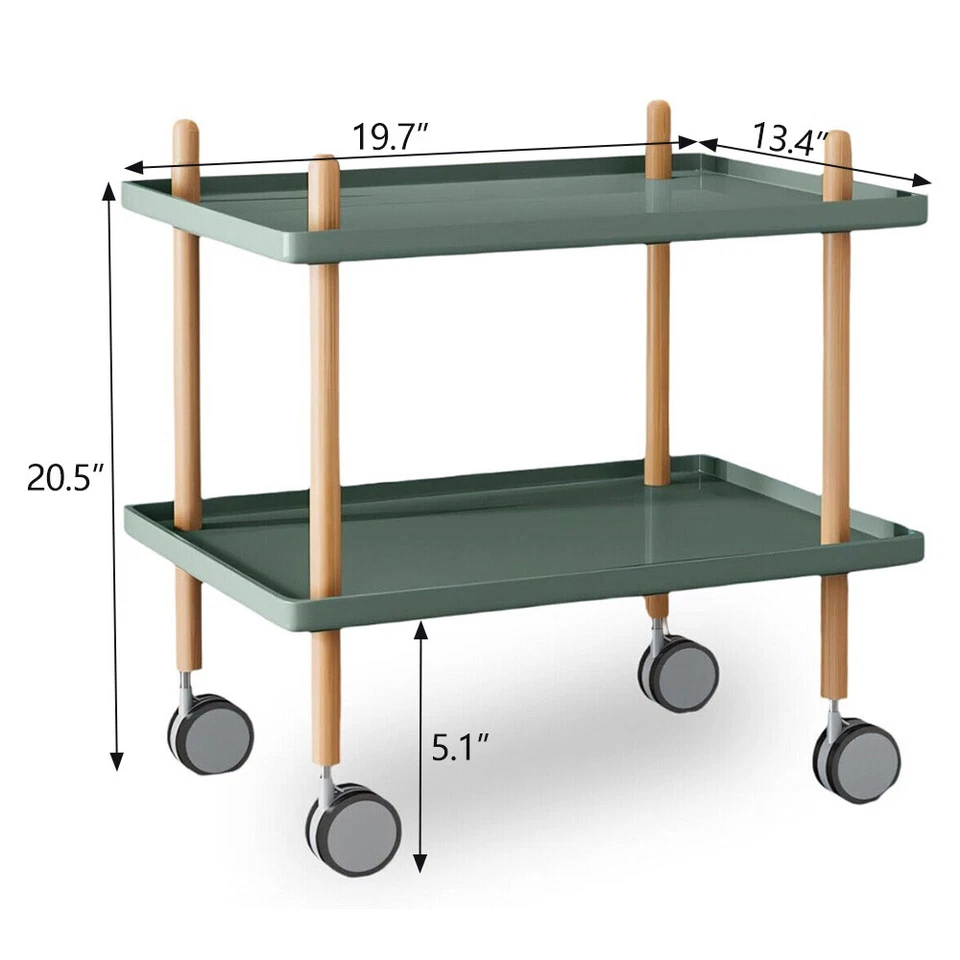 2 Layer End Table with Wheels Trolley Side Table Bedside Table for Home Kitchen - Image 2 of 4