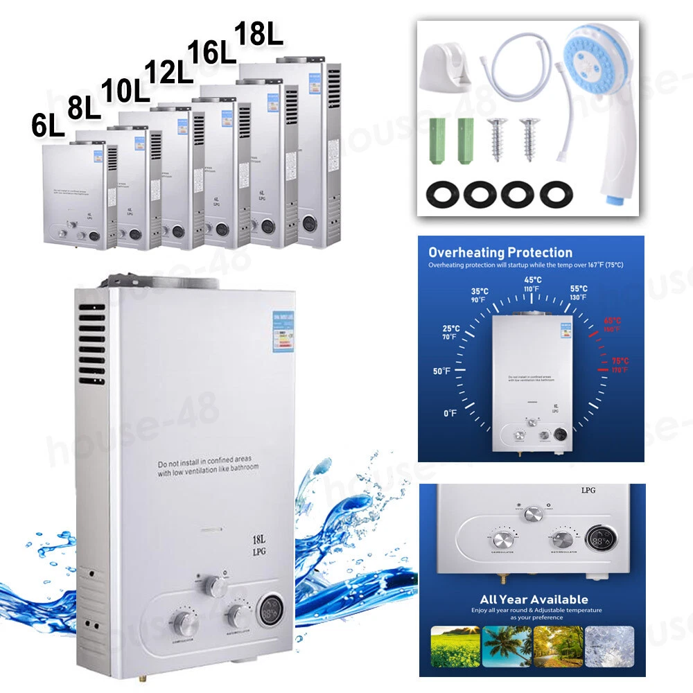 8L 10L 12L 18L Propane Gas Tankless Water Heater 6L Portable LPG Water  Boiler | eBay