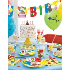 Curious George Party Plates, Napkins, Table Cover, Hats  (Pick What You Need)