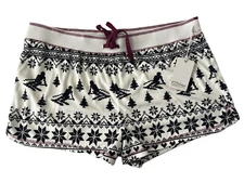 NWT PJ Salvage Large Velour Ski Fair Isle Lounge Pajama Shorts Ivory Black #1640