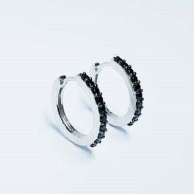 0.50Ct Lab Created Black Diamond Hoop Earrings 14K White Gold Finish
