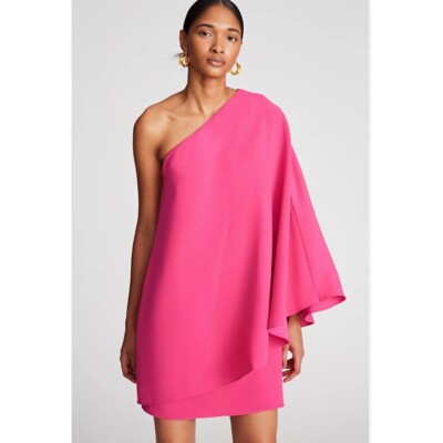 Halston One Shoulder Dress Party Cocktail Asymmetric Pink Size 10
